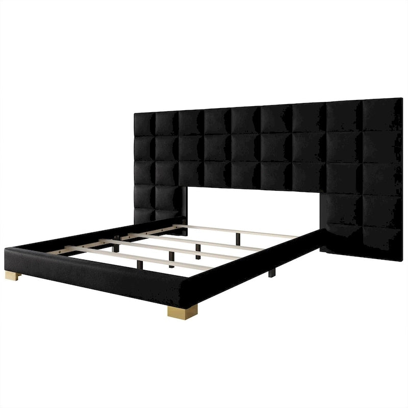 Mid-Century Modern Bedroom  | Velvet Upholstered Bed + 2 Nightstands | Queen & King | MDF