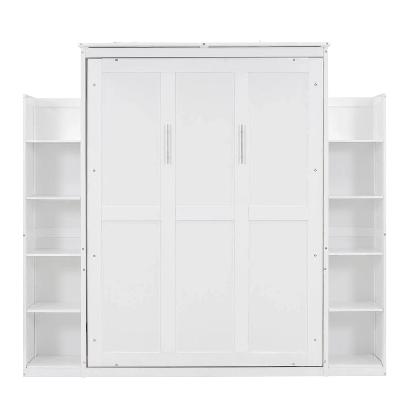 Full Size Murphy Wall Bed Frame with Shelves and LED Lights,for Girls Boys Teens,No Box Spring Needed
