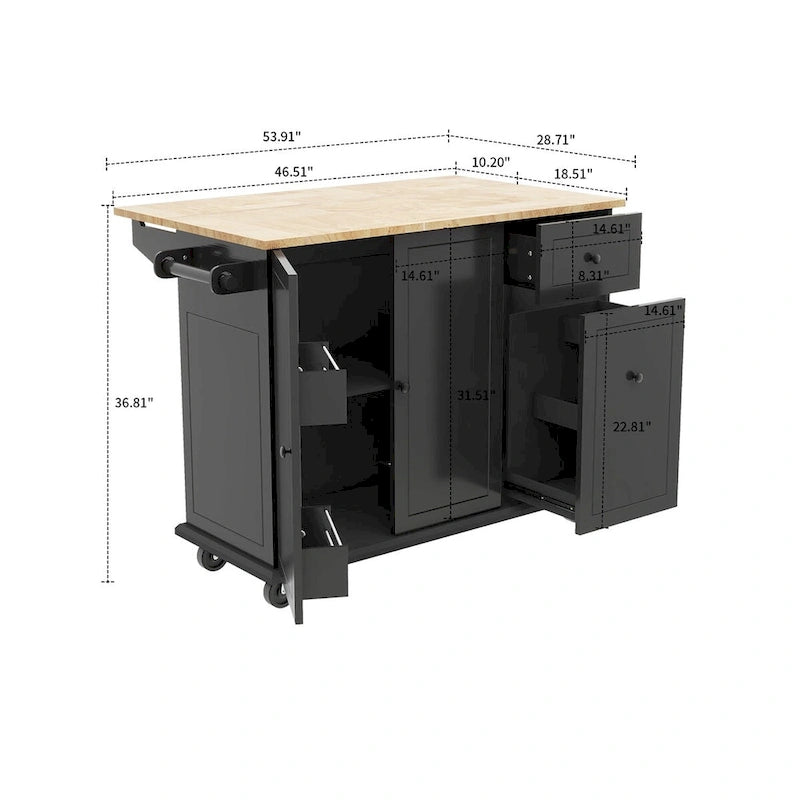Modern Stylish Wooden Storage Kitchen Island Cart with a Drop Leaf