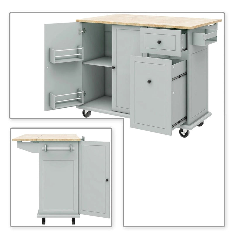 Modern Stylish Wooden Storage Kitchen Island Cart with a Drop Leaf