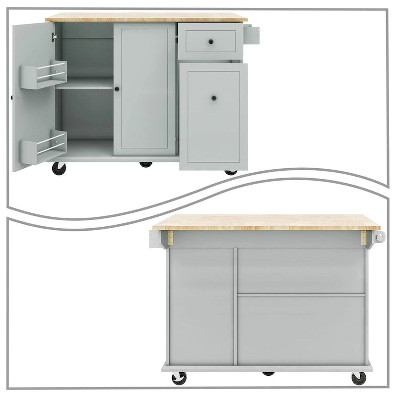 Modern Stylish Wooden Storage Kitchen Island Cart with a Drop Leaf