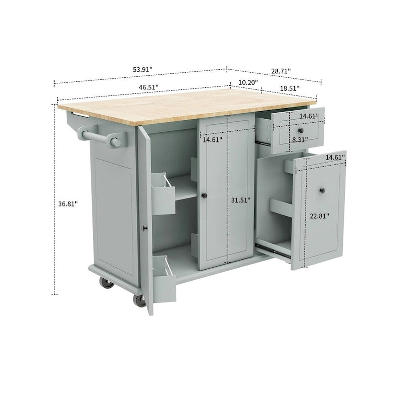 Modern Stylish Wooden Storage Kitchen Island Cart with a Drop Leaf