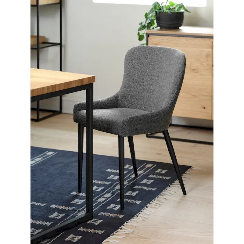 Boucle Dining Chair Set of 2 | Oeko-Tex Chenille Fabric | Black Powder-Coated Steel Legs