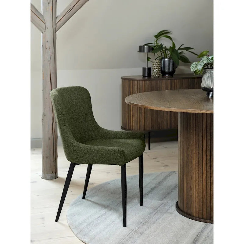 Boucle Dining Chair Set of 2 | Oeko-Tex Chenille Fabric | Black Powder-Coated Steel Legs