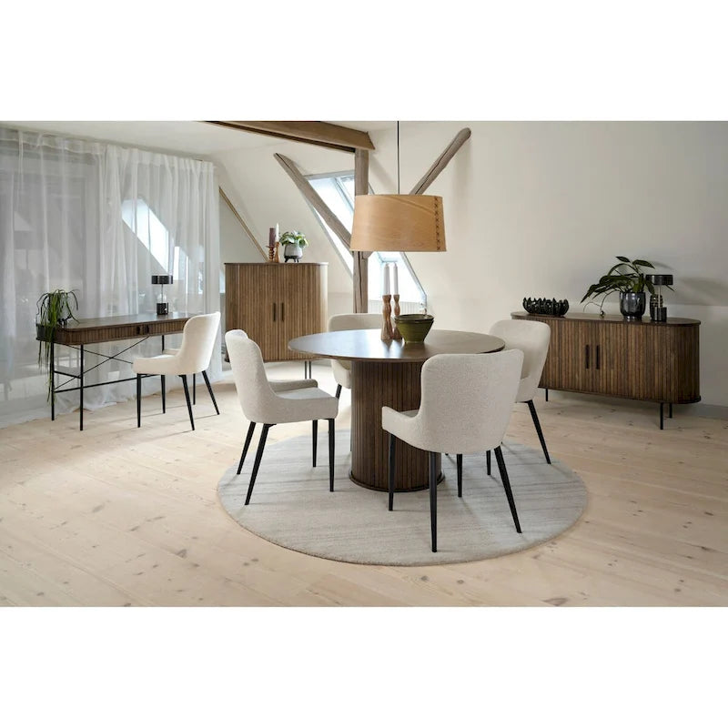 Boucle Dining Chair Set of 2 | Oeko-Tex Chenille Fabric | Black Powder-Coated Steel Legs