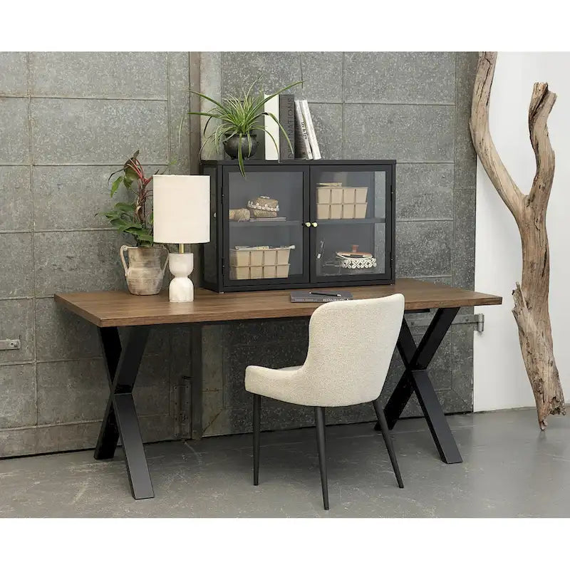 Boucle Dining Chair Set of 2 | Oeko-Tex Chenille Fabric | Black Powder-Coated Steel Legs
