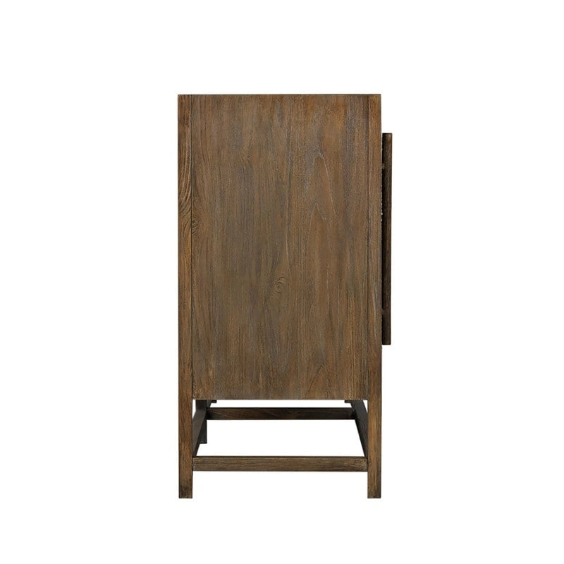 4-Door Large Storage Cabinet | Mindi Wood & Seagrass Panels | Teak Handles | Adjustable Shelf