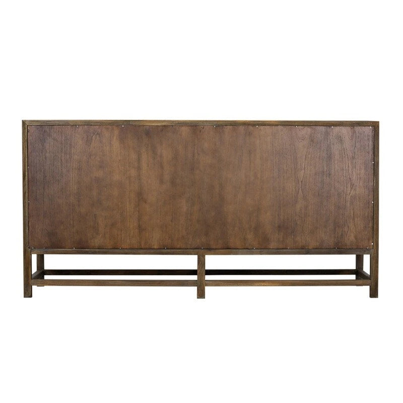 4-Door Large Storage Cabinet | Mindi Wood & Seagrass Panels | Teak Handles | Adjustable Shelf