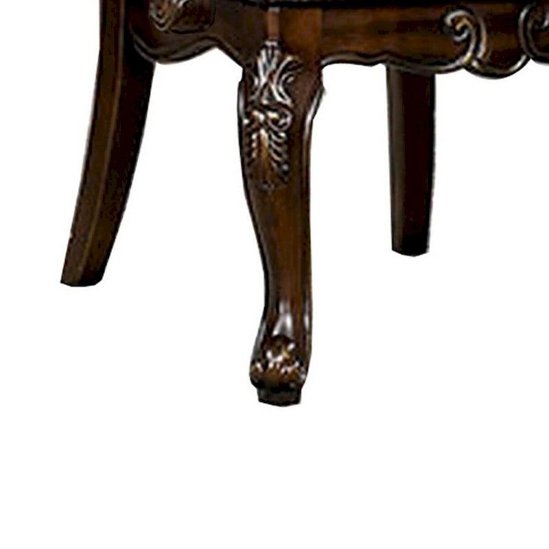 Carved Dining Armchair Set of 2 | Brown Vegan Faux Leather | Nailhead Trim | Cabriole Legs