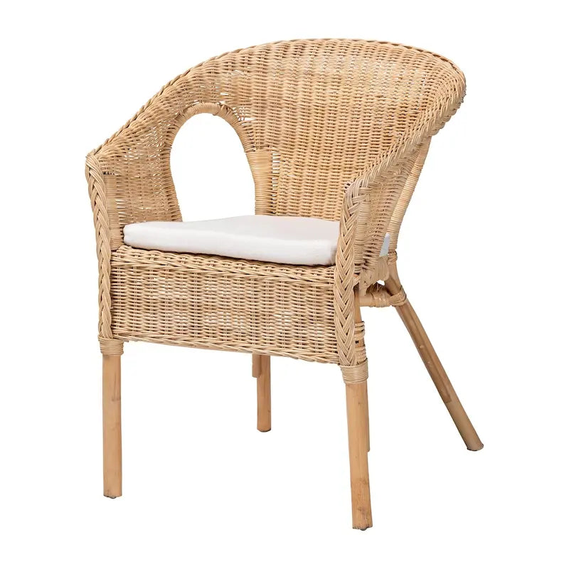 Bohemian Rattan Dining Chair | Removable Fabric Cushion | Sloping Armrests | Handcrafted Indonesia