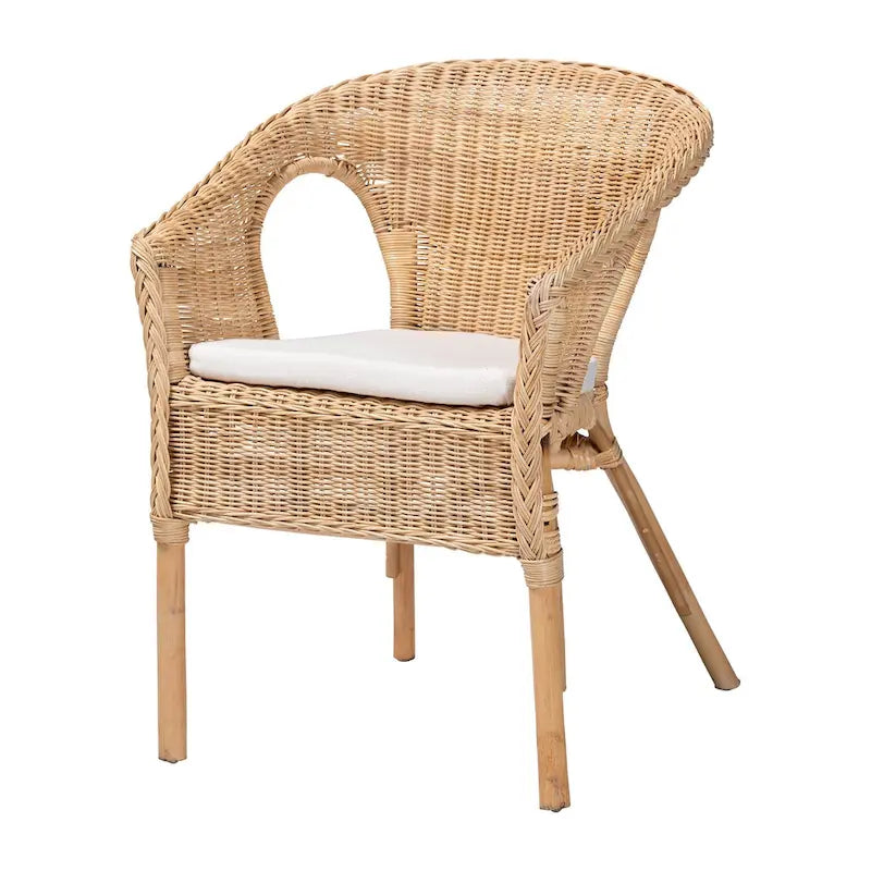 Bohemian Rattan Dining Chair | Removable Fabric Cushion | Sloping Armrests | Handcrafted Indonesia