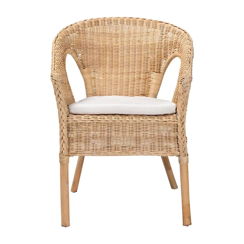 Bohemian Rattan Dining Chair | Removable Fabric Cushion | Sloping Armrests | Handcrafted Indonesia