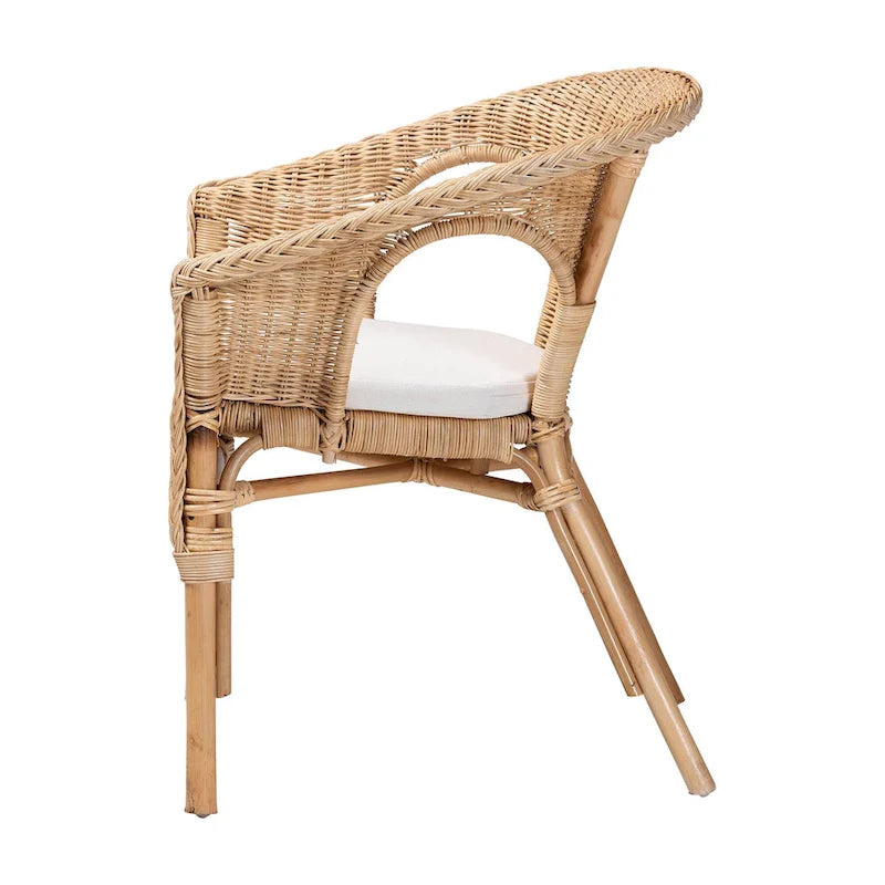 Bohemian Rattan Dining Chair | Removable Fabric Cushion | Sloping Armrests | Handcrafted Indonesia