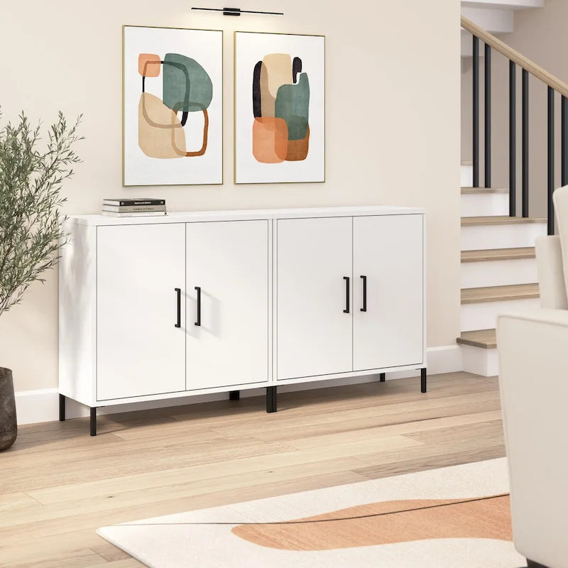 Low Storage Cabinet with Doors Set of 2 | Modern Office & Living Room | Adjustable Shelves