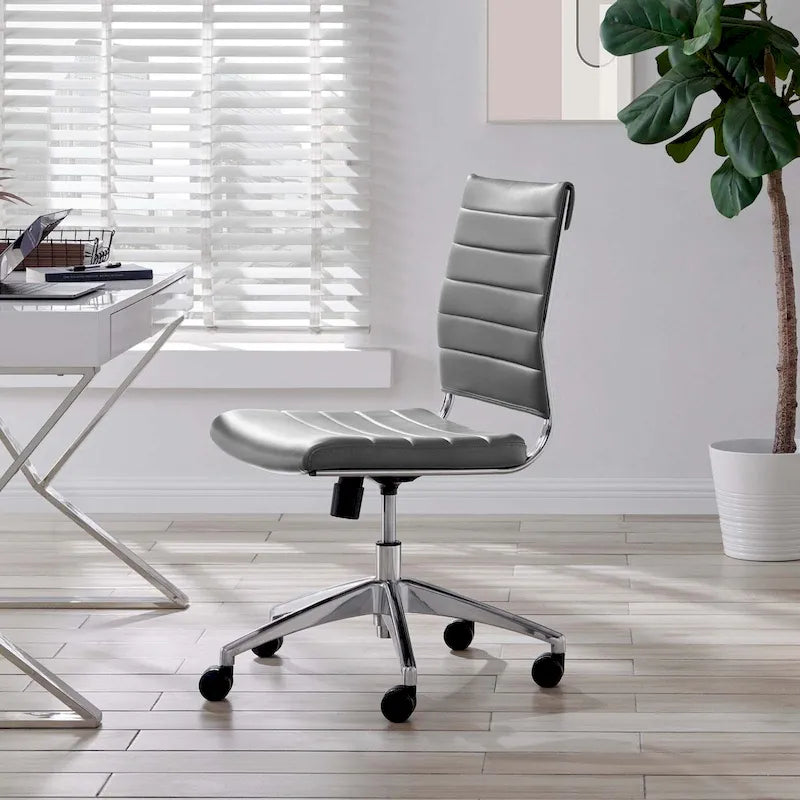 Mid-Back Office Chair | Vinyl Cushion | Chrome-Plated Aluminum Frame | Channel Tufting | 331 lb