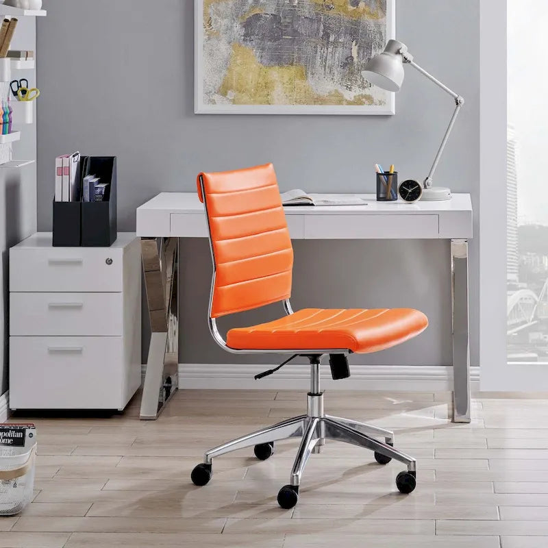 Mid-Back Office Chair | Vinyl Cushion | Chrome-Plated Aluminum Frame | Channel Tufting | 331 lb