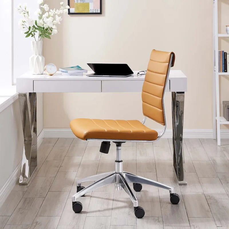 Mid-Back Office Chair | Vinyl Cushion | Chrome-Plated Aluminum Frame | Channel Tufting | 331 lb