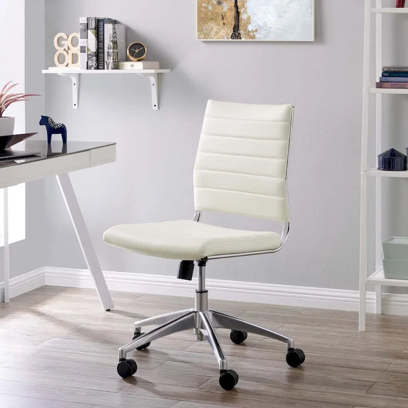 Mid-Back Office Chair | Vinyl Cushion | Chrome-Plated Aluminum Frame | Channel Tufting | 331 lb