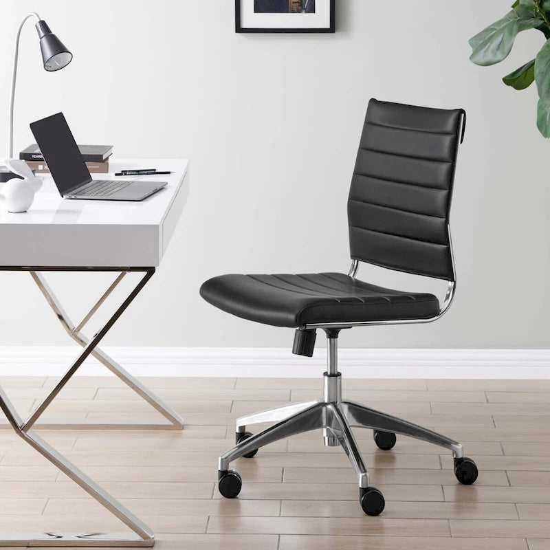 Mid-Back Office Chair | Vinyl Cushion | Chrome-Plated Aluminum Frame | Channel Tufting | 331 lb