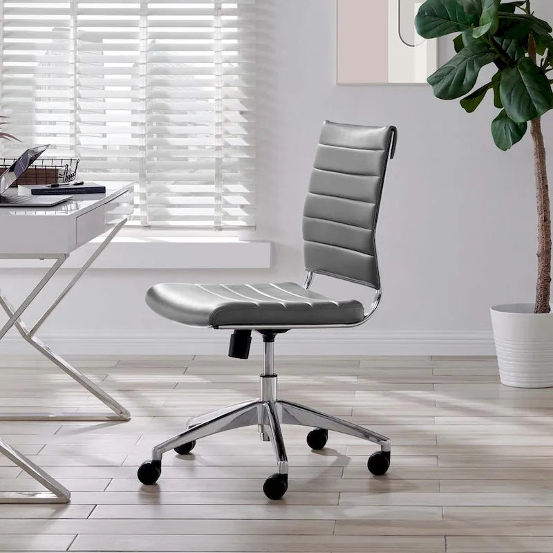 Mid-Back Office Chair | Vinyl Cushion | Chrome-Plated Aluminum Frame | Channel Tufting | 331 lb