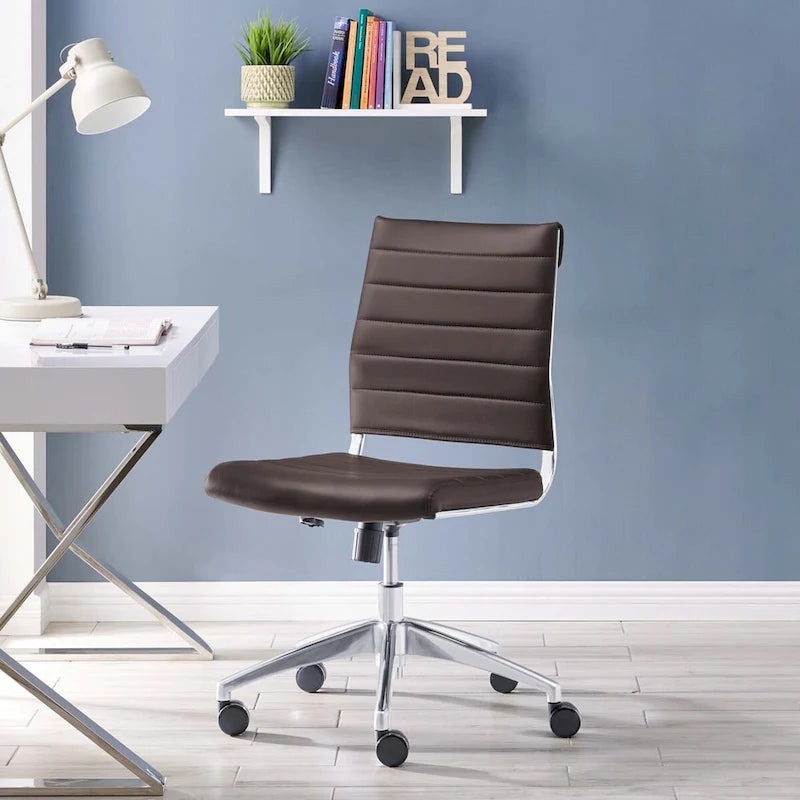 Mid-Back Office Chair | Vinyl Cushion | Chrome-Plated Aluminum Frame | Channel Tufting | 331 lb