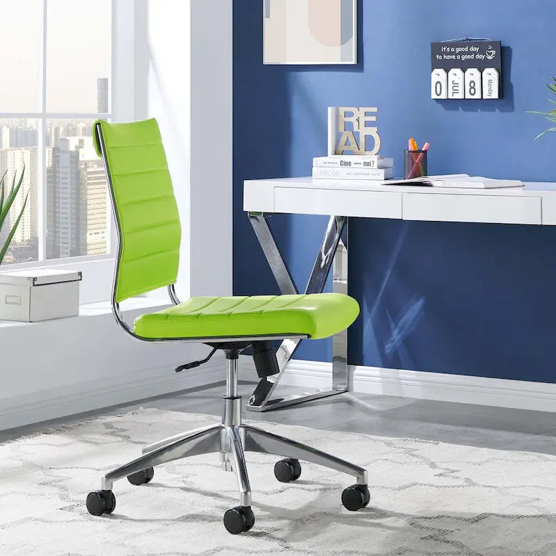 Mid-Back Office Chair | Vinyl Cushion | Chrome-Plated Aluminum Frame | Channel Tufting | 331 lb