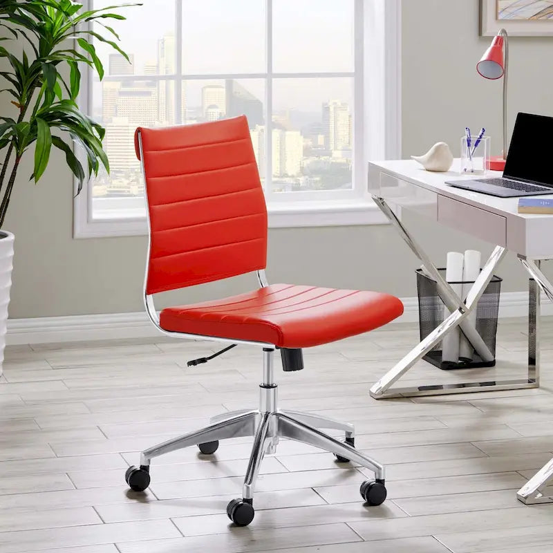 Mid-Back Office Chair | Vinyl Cushion | Chrome-Plated Aluminum Frame | Channel Tufting | 331 lb