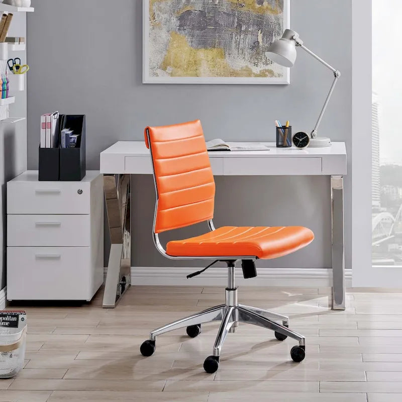 Mid-Back Office Chair | Vinyl Cushion | Chrome-Plated Aluminum Frame | Channel Tufting | 331 lb