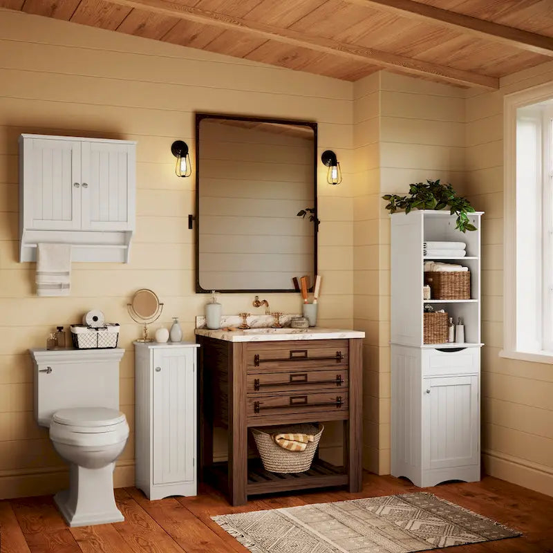 RiverRidge Ashland Single Door Narrow Bathroom and Laundry Storage Cabinet with Adjustable Shelves - White