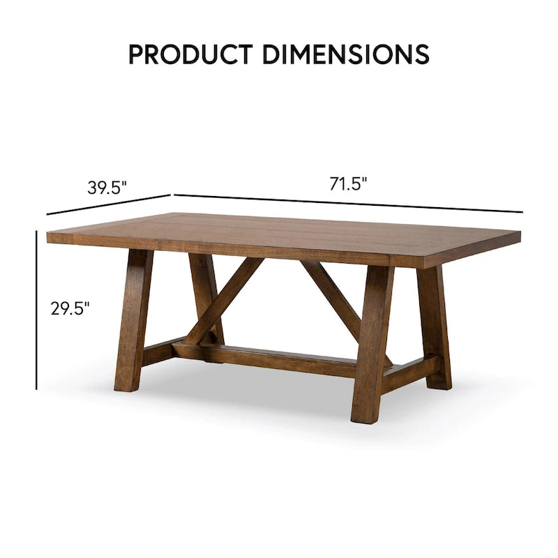72-Inch Solid Wood Dining Table | Trestle Base | Farmhouse Modern | Seats 6 | Wood Veneer Top